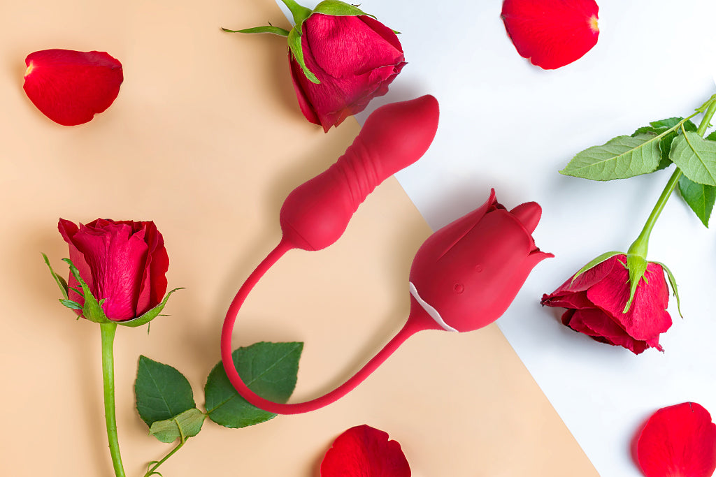 rose sex toy with thrusting dildo