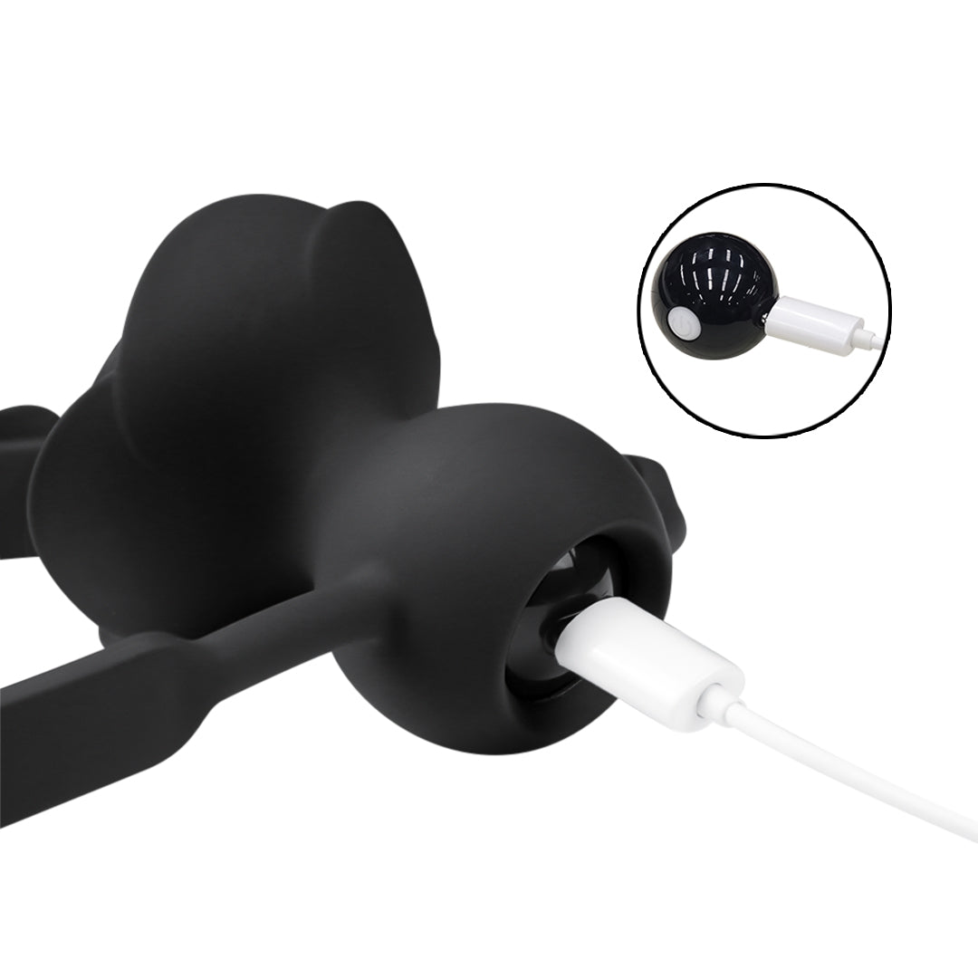 Black rose mouth plug with vibration ball charger